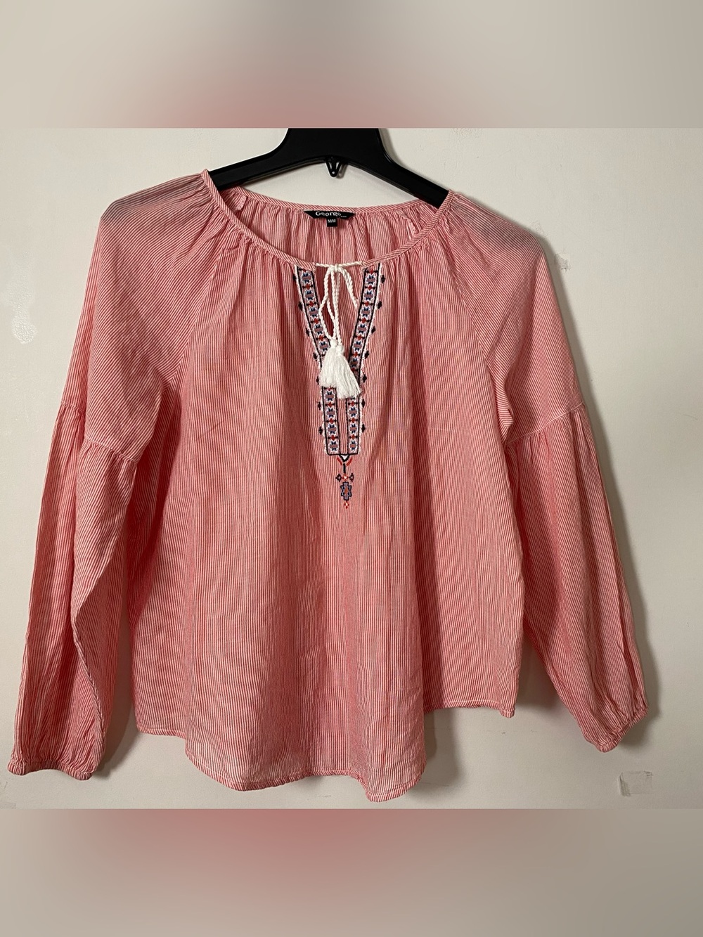 George Cotton Pink Embroidered Tassel Peasant Tunic